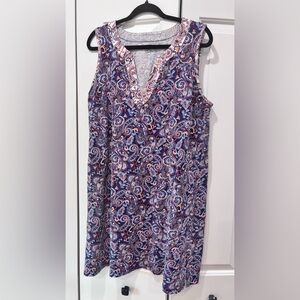 Lands' End Blue Paisley 100% cotton Jersey Knit Dress Womens 1X